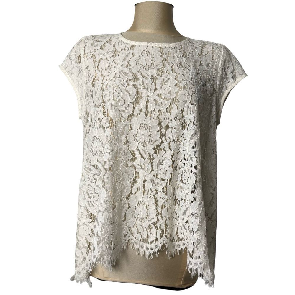Karen Kane Ivory Floral Lace Romantic Boho Festival Top M